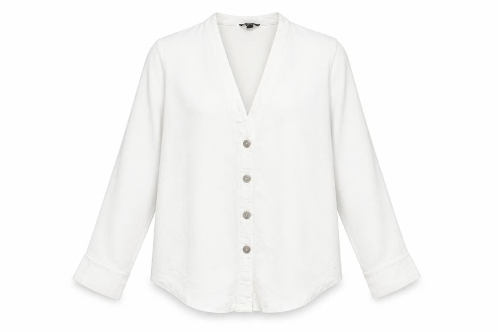 Front view of New Look Maternity White V-Neck Button-Up Long Sleeve Blouse UK 14