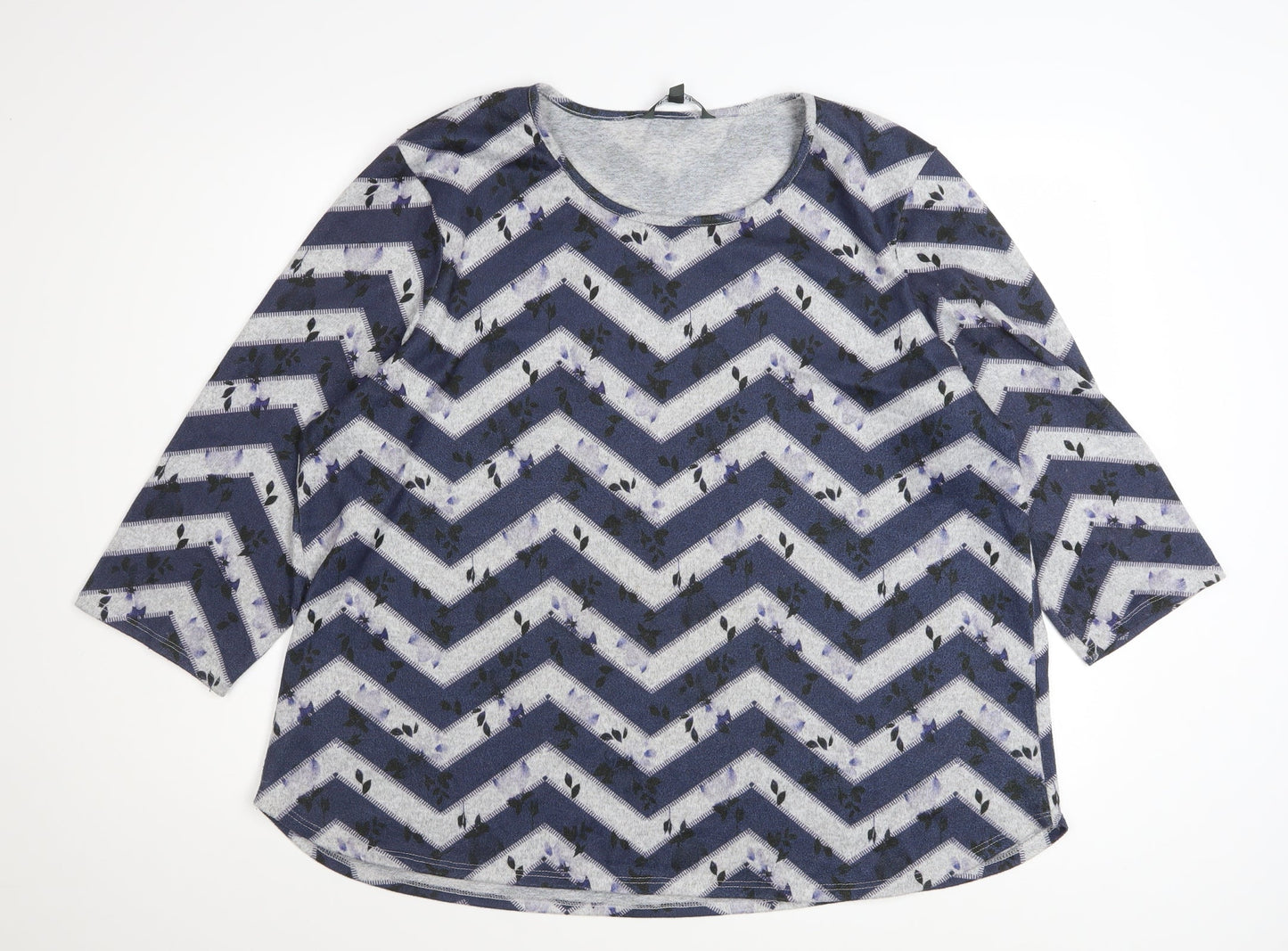 Bonmarché Women’s Blue Geometric 3/4 Sleeve Stretch Jersey Top Size 22