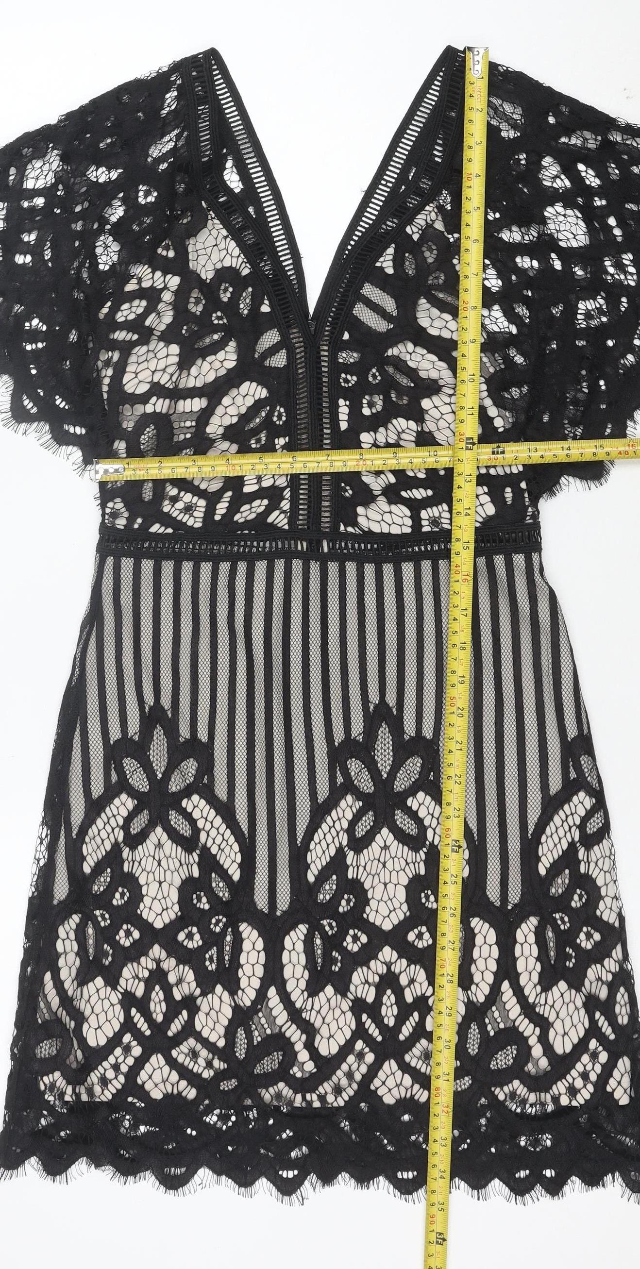 Boohoo Women’s Black Lace Bodycon V-Neck Short Dress Size 10
