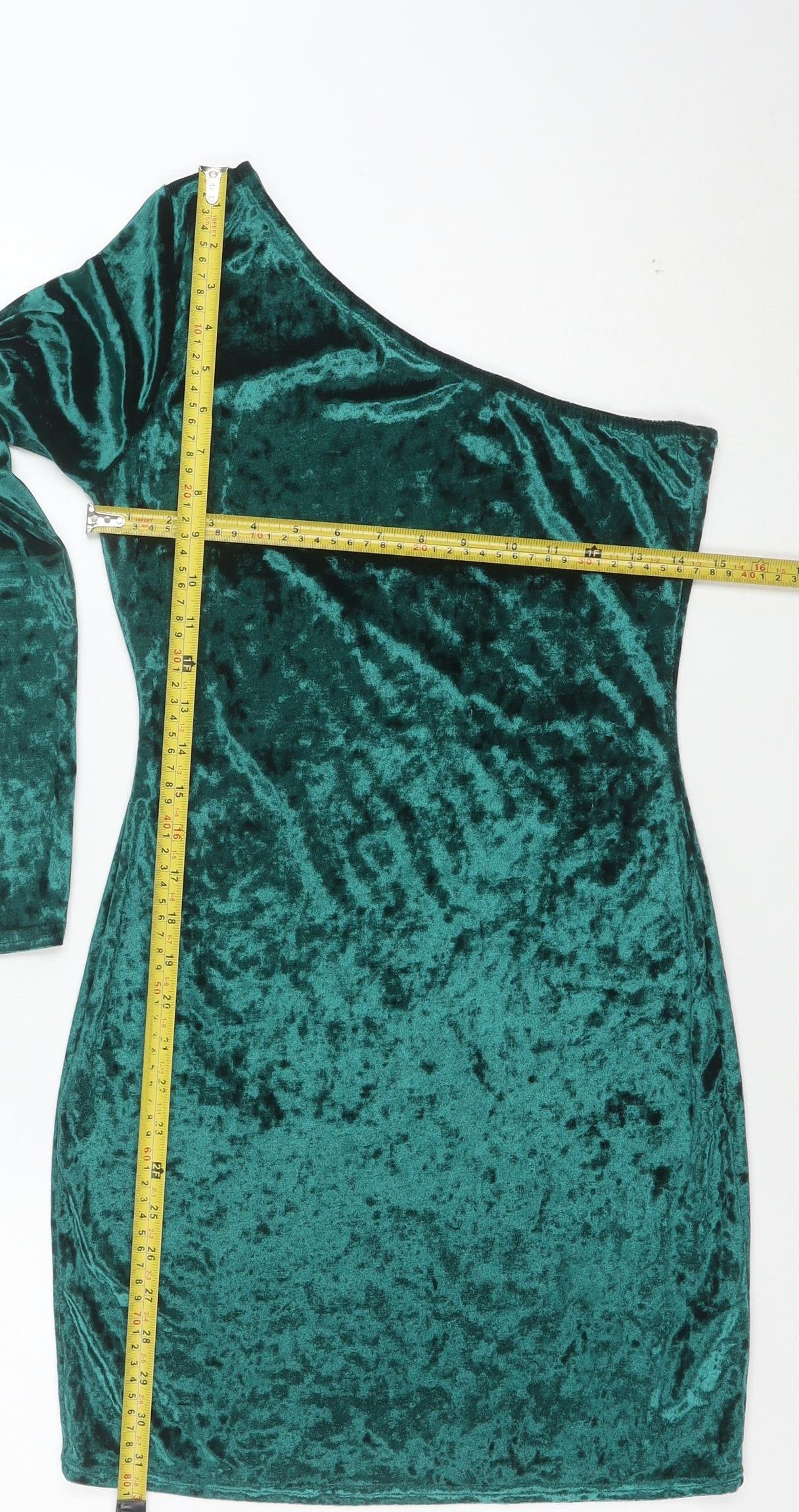 Missguided Women's Green Velvet One Shoulder Bodycon Dress Size 10