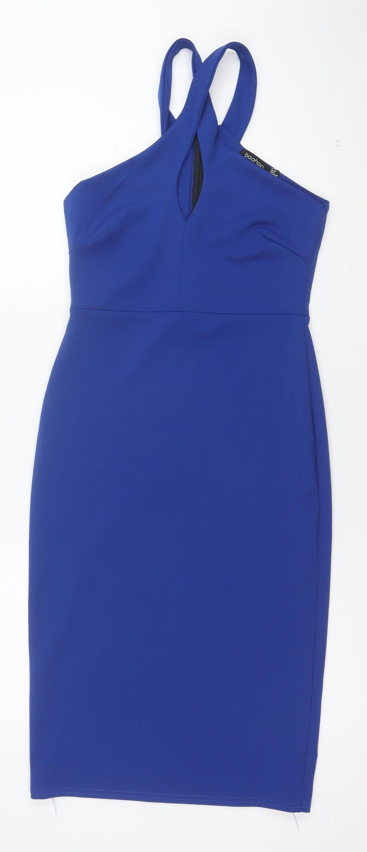 Boohoo Women Blue Size 10 Halter Bodycon Dress Partywear