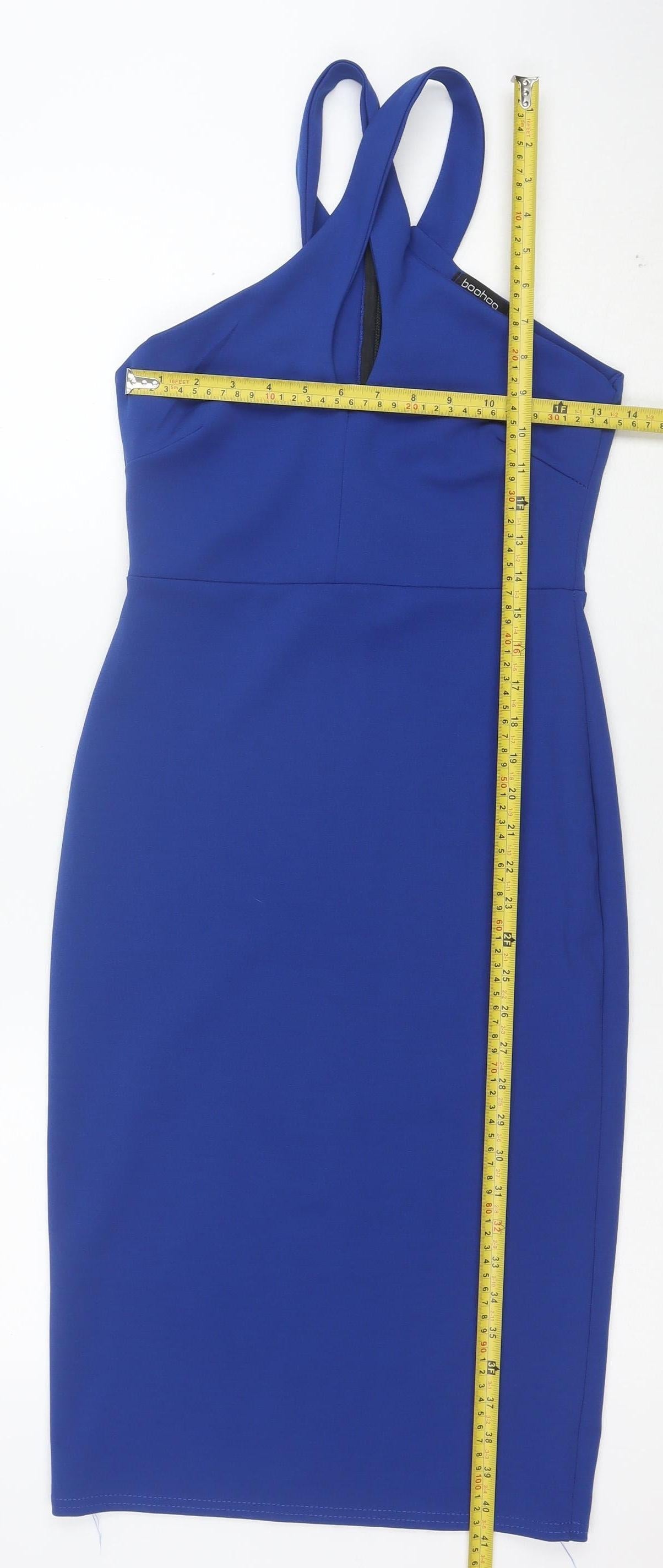 Boohoo Women Blue Size 10 Halter Bodycon Dress Partywear