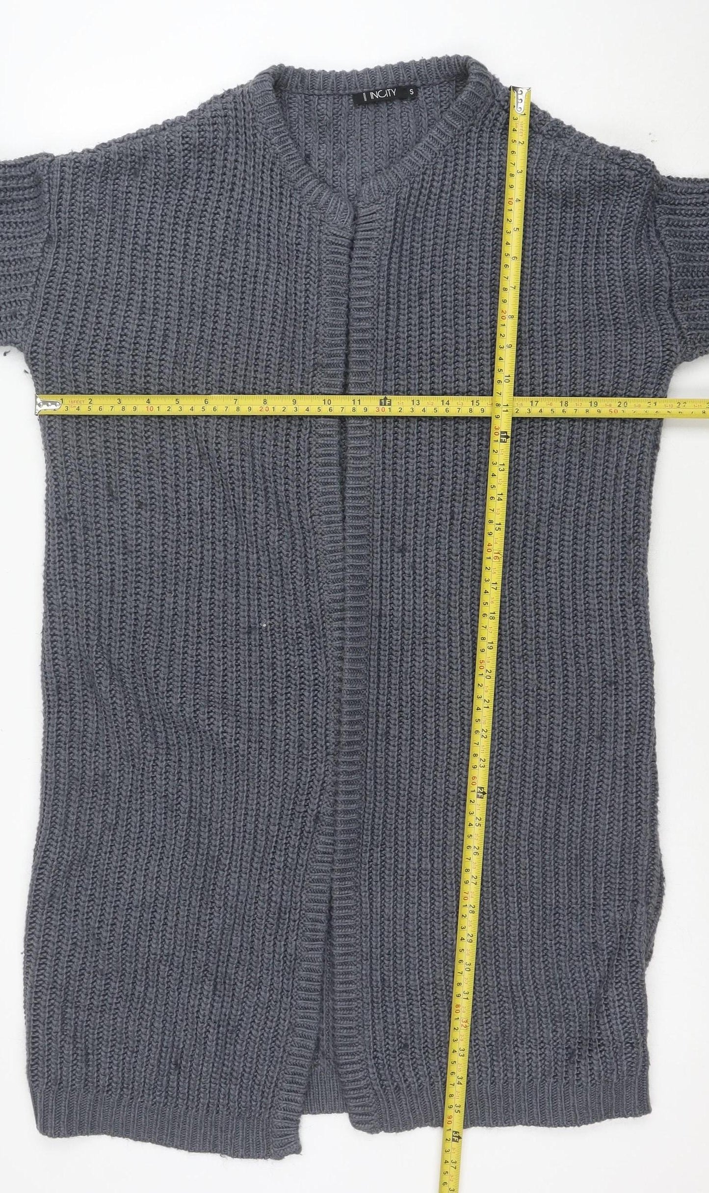 INCITY Women’s Grey Knit Open Cardigan Jumper Size S
