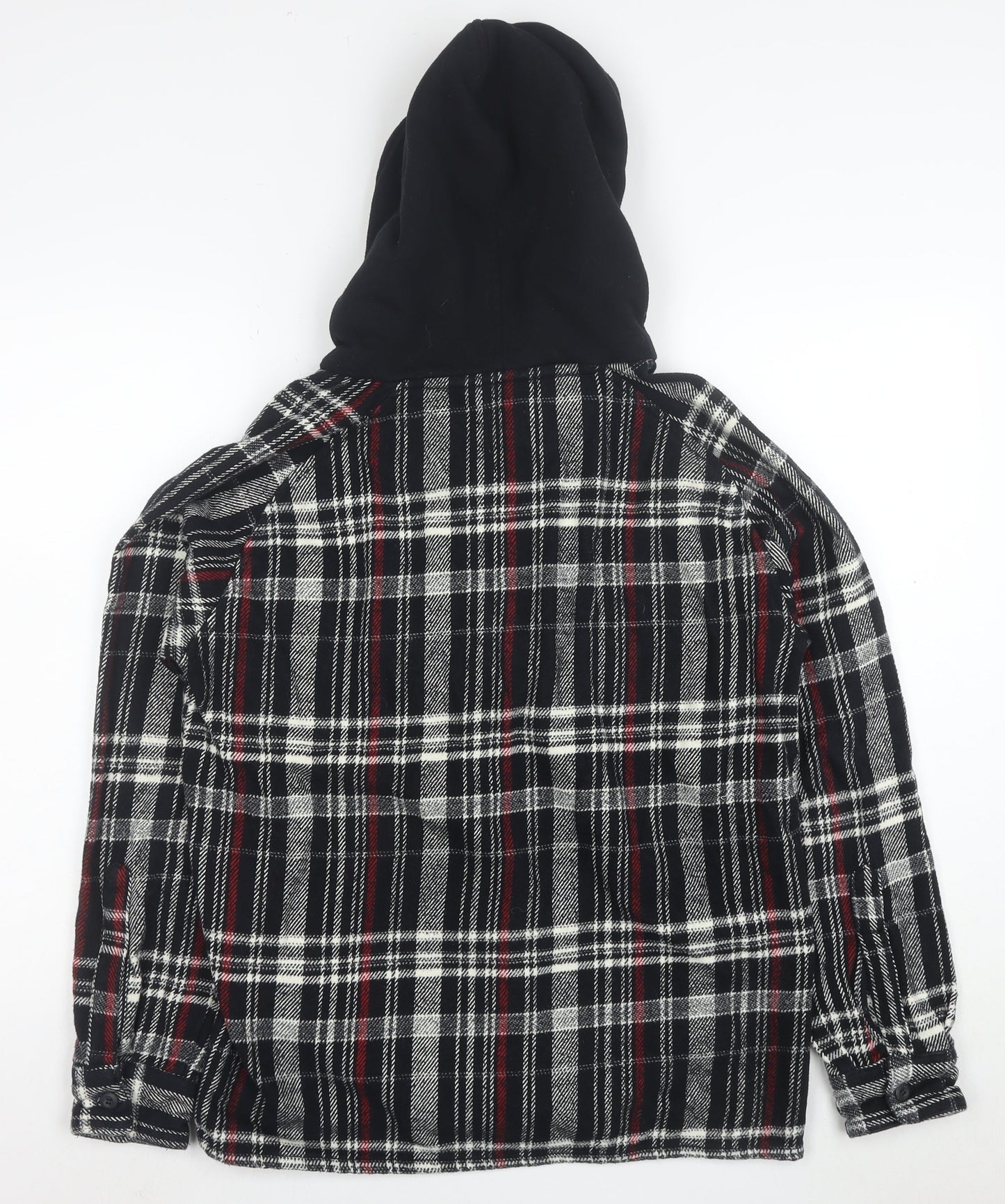 Zara Women’s Black Checked Hooded Flannel Relaxed Fit Jacket Size S