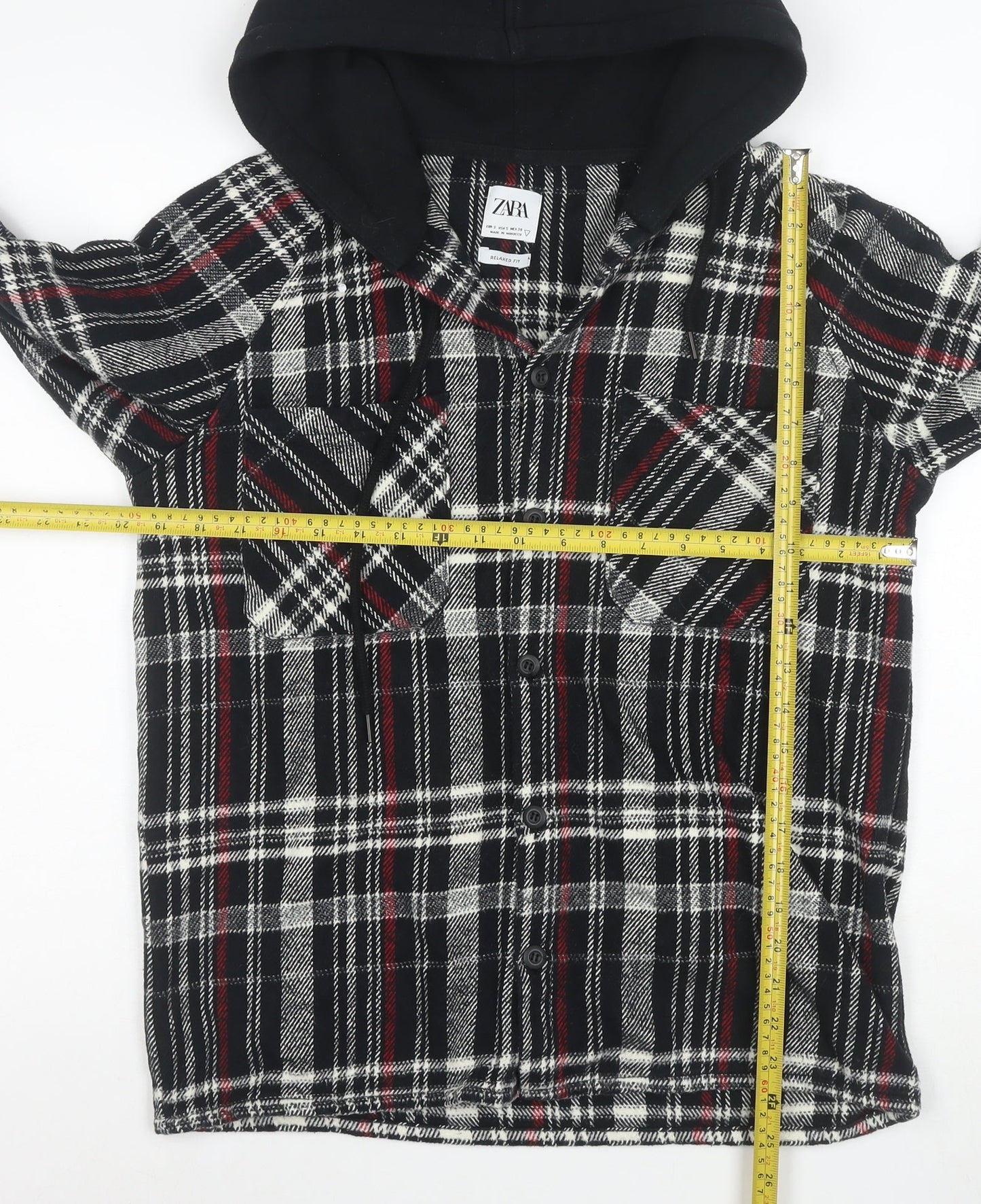 Zara Women’s Black Checked Hooded Flannel Relaxed Fit Jacket Size S
