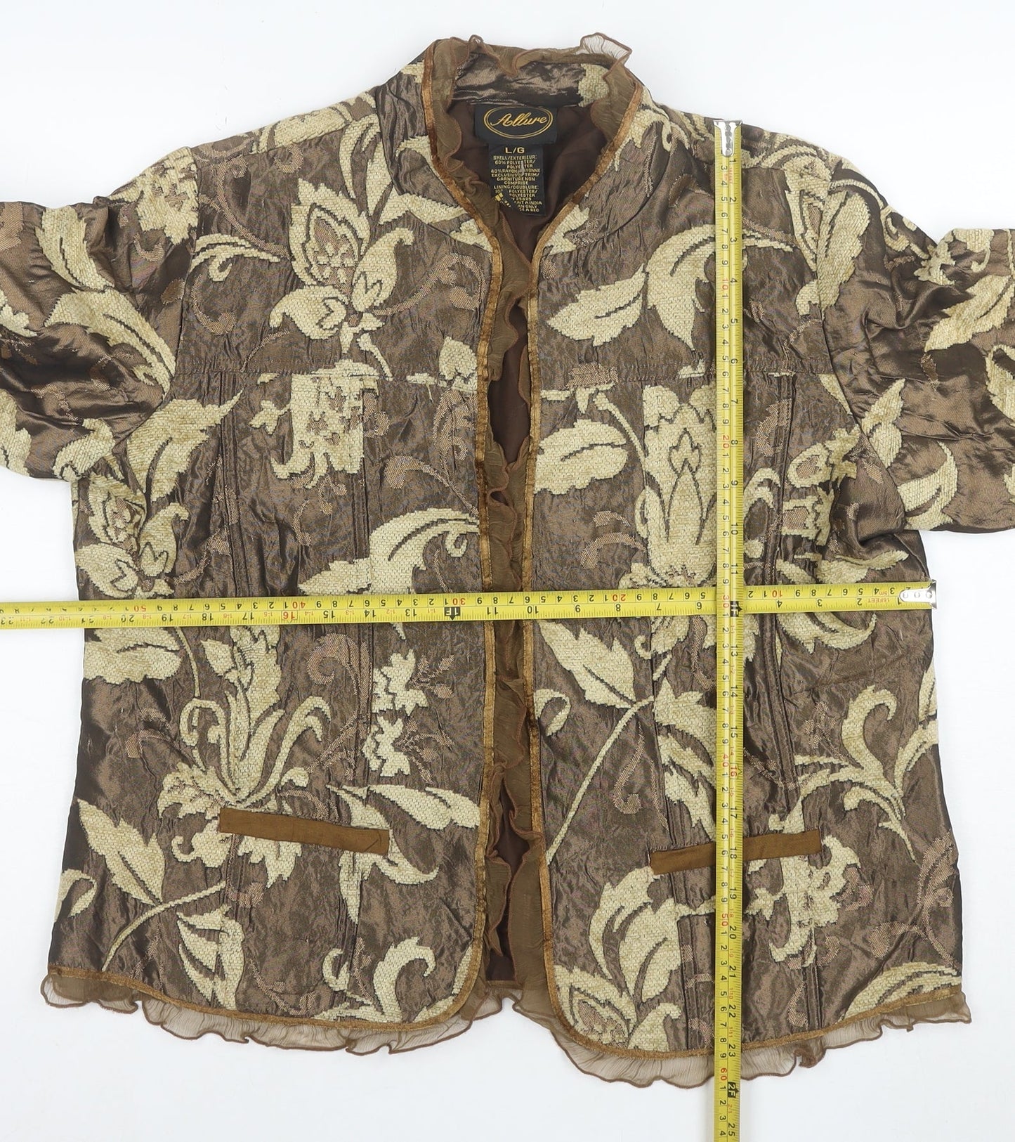 Allure Women's Brown Floral Jacquard Suit Jacket L Regular Fit