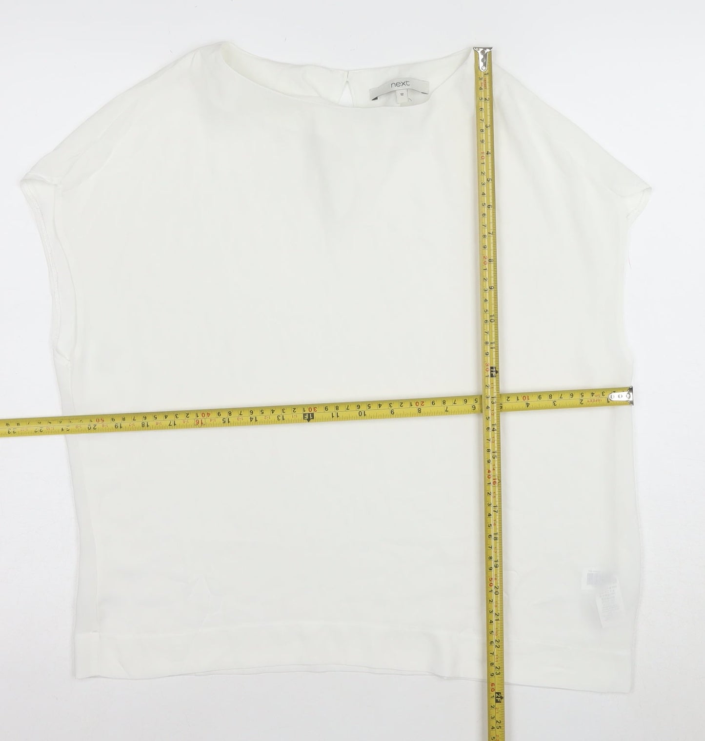 Next Womens White Polyester Boat Neck Short Sleeve Blouse Size 12