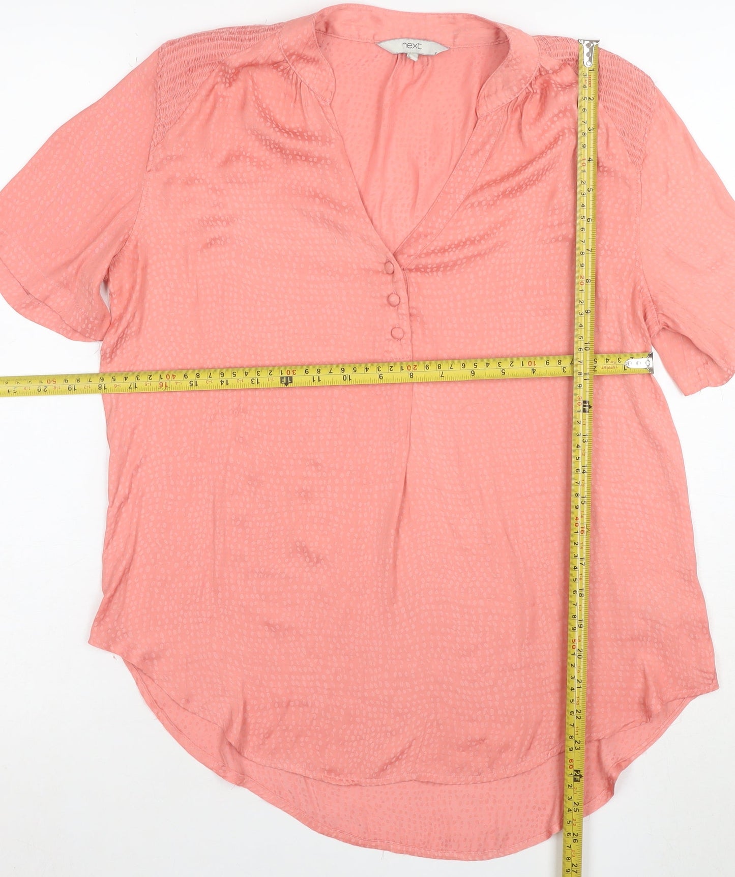 Next Women’s Pink Short Sleeve V-Neck Button Blouse Size 10
