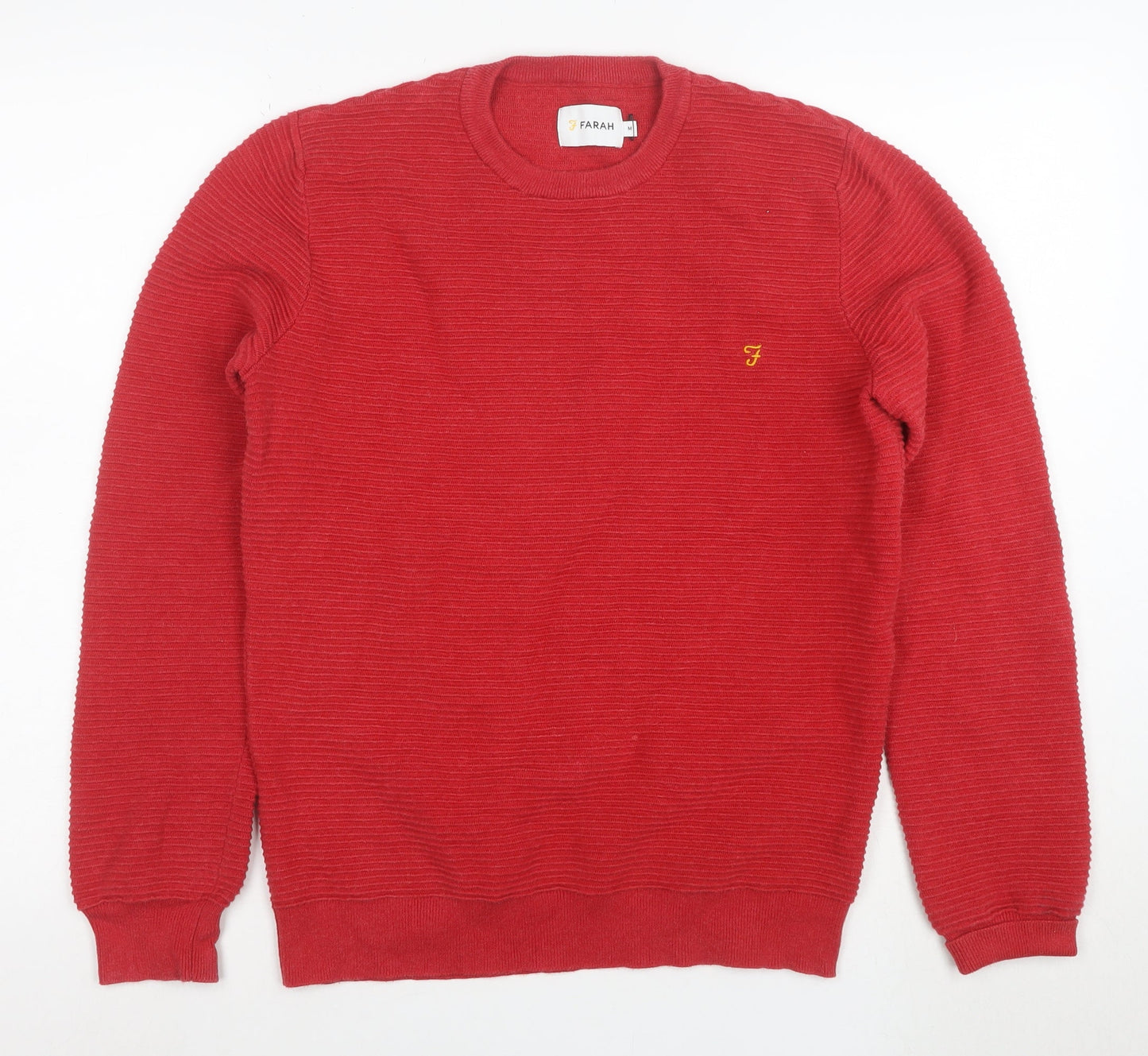 Farah Men’s Red Cotton Crew Neck Jumper Size M Classic Knit