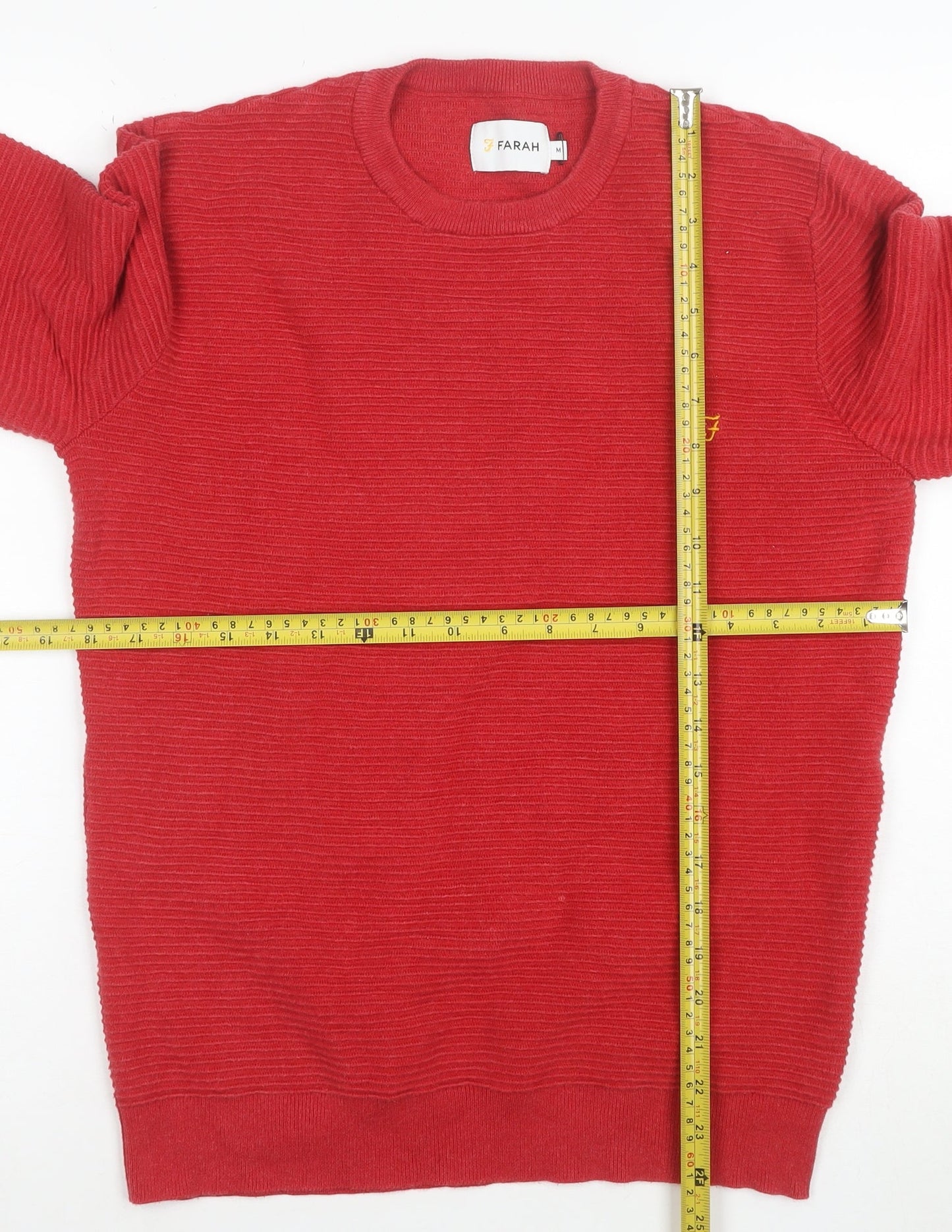 Farah Men’s Red Cotton Crew Neck Jumper Size M Classic Knit