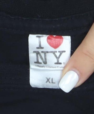 I Love NY Womens Black XL Graphic Embroidered Cotton T-Shirt