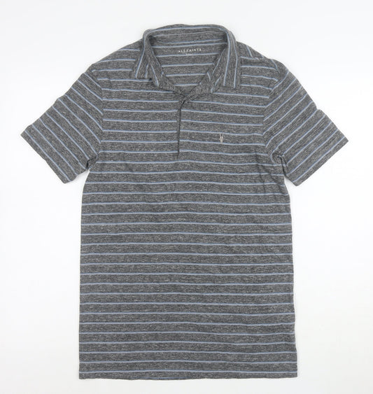 AllSaints Men's Grey Striped Slim Fit Polo Shirt XS