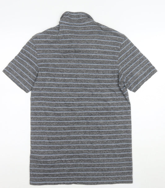 AllSaints Men's Grey Striped Slim Fit Polo Shirt XS