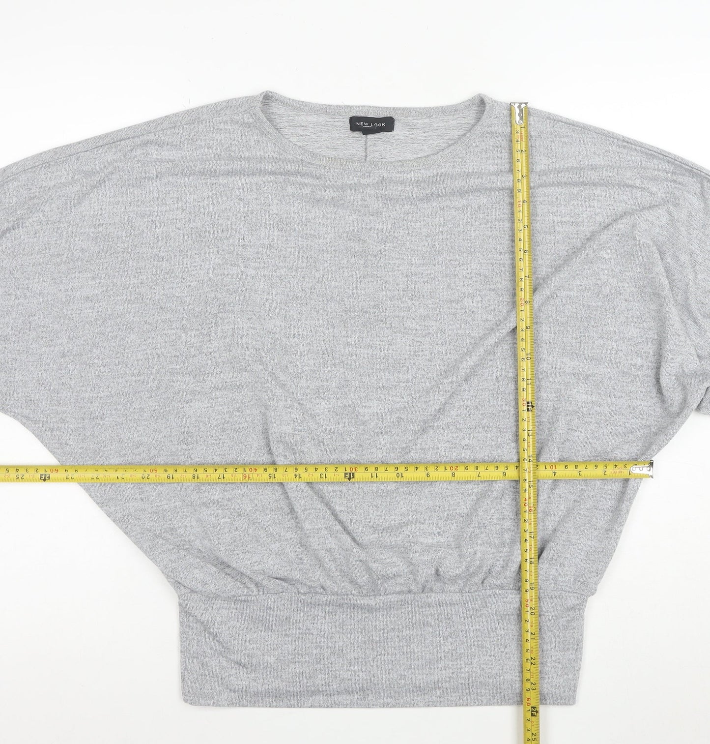 New Look Women Grey Jersey Dolman Sleeve Cropped Blouse M