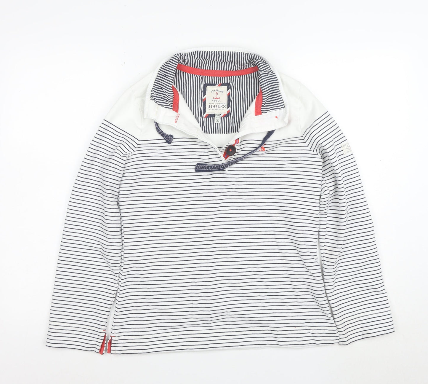 Joules Womens Navy White Striped Henley Sweatshirt Size 8 Cotton