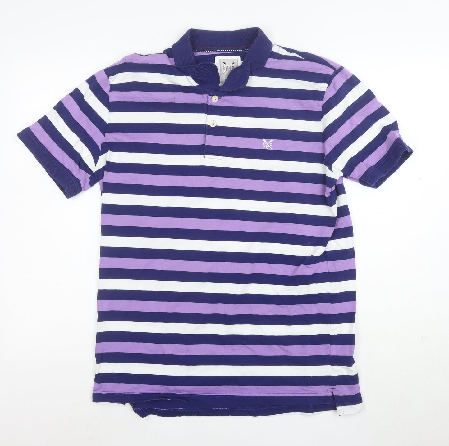 Crew Clothing Co. Men's Purple Striped Cotton Polo Shirt Size L