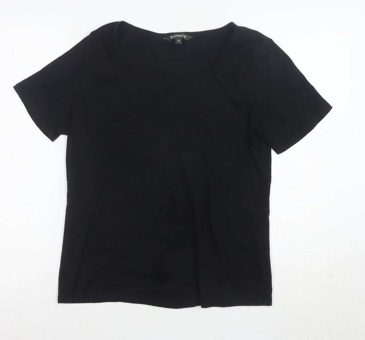 Bonmarche Women's Black Cotton Square Neck Short Sleeve T-Shirt Size 18