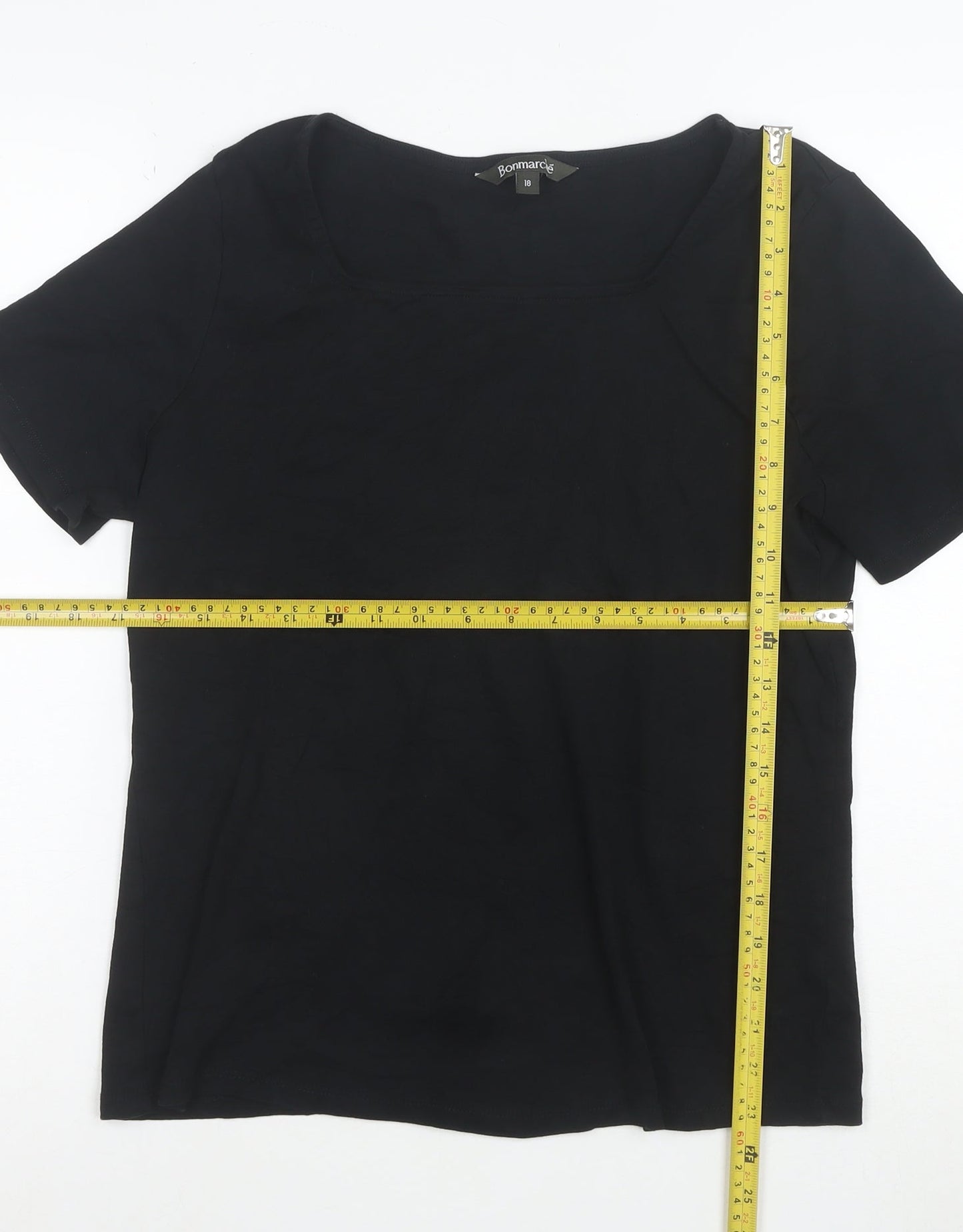 Bonmarche Women's Black Cotton Square Neck Short Sleeve T-Shirt Size 18