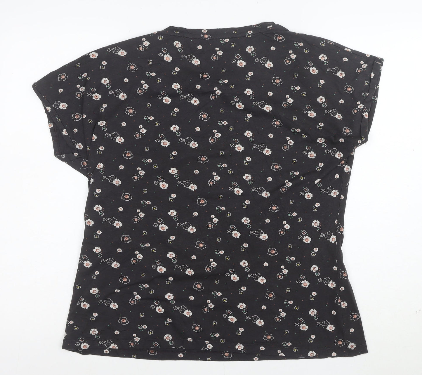 FatFace Womens Black Floral Short Sleeve Cotton T-Shirt Size 16