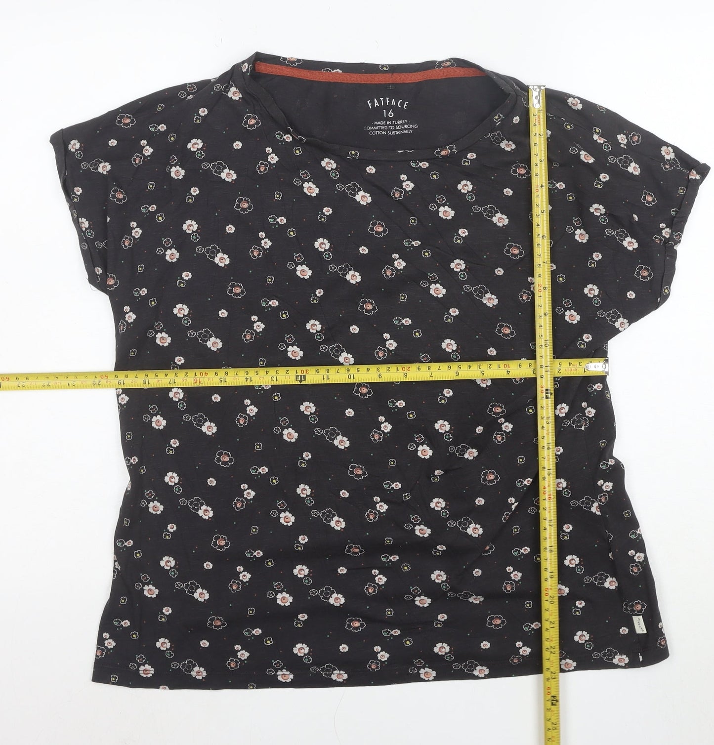 FatFace Womens Black Floral Short Sleeve Cotton T-Shirt Size 16