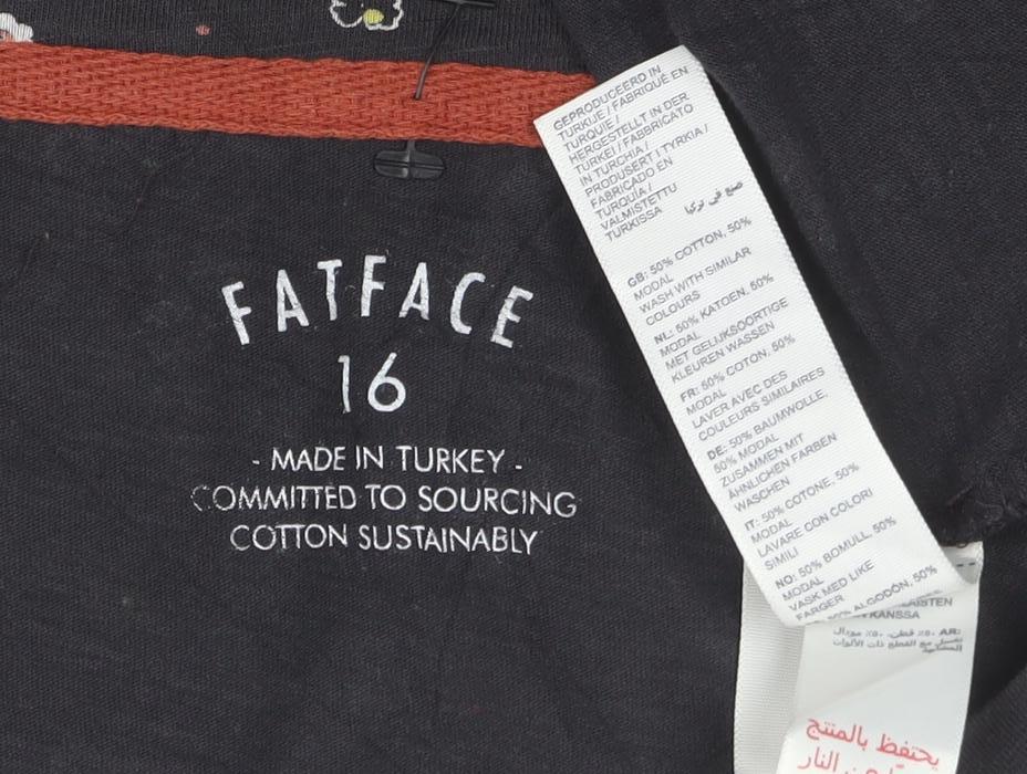 FatFace Womens Black Floral Short Sleeve Cotton T-Shirt Size 16