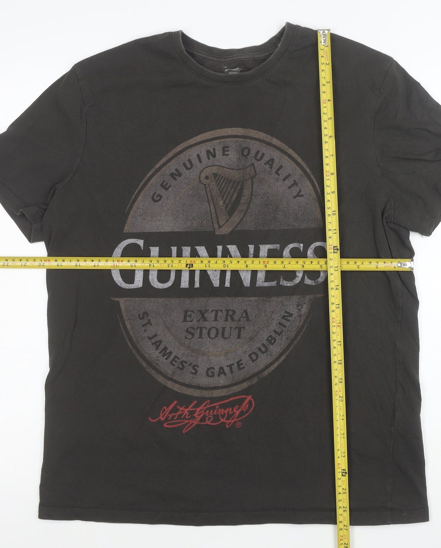 Guinness Men's Black Large Graphic Print Crew Neck Cotton T-Shirt