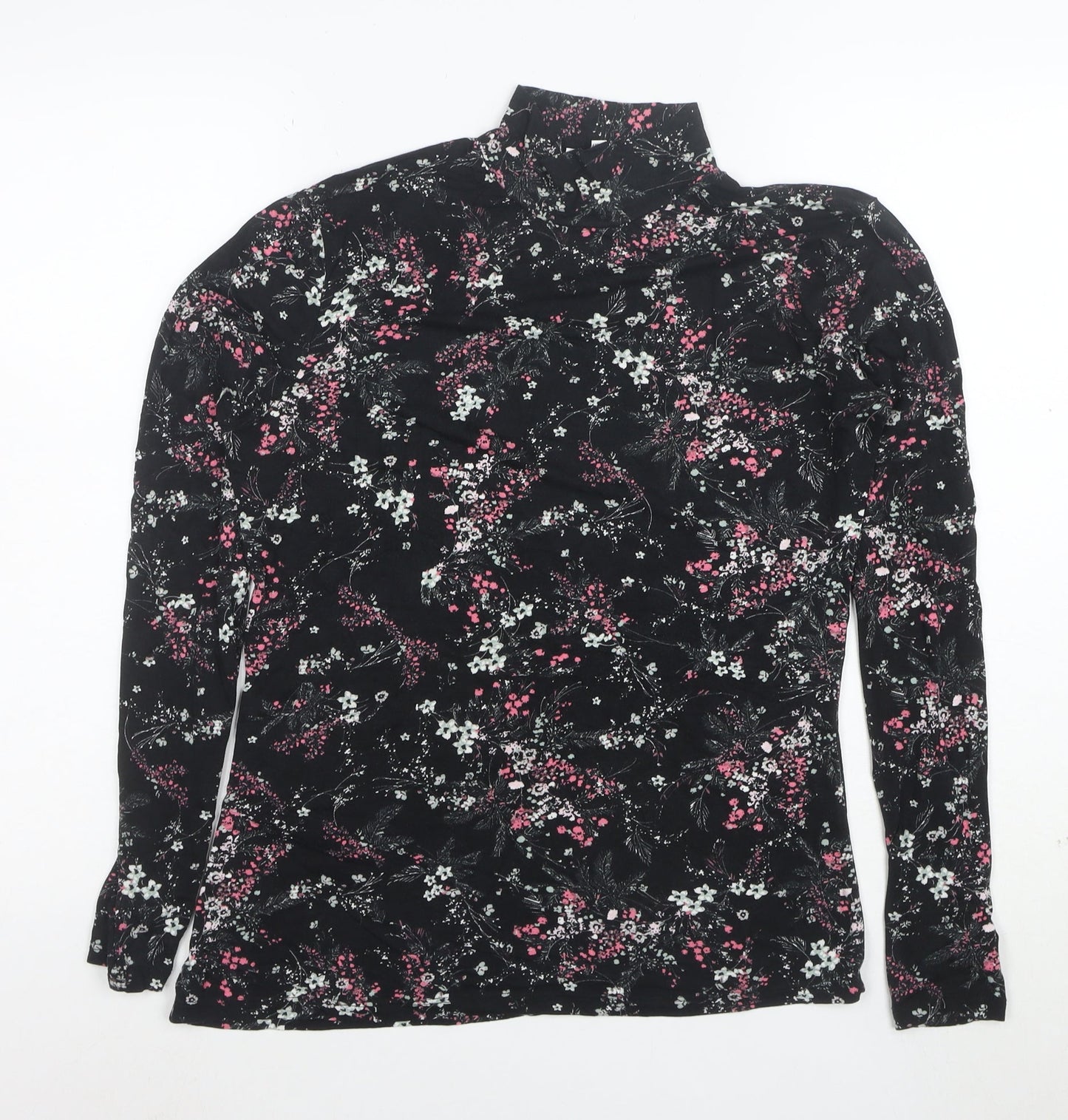Warehouse Womens Black Floral Roll Neck Long Sleeve Jersey Top Size 14