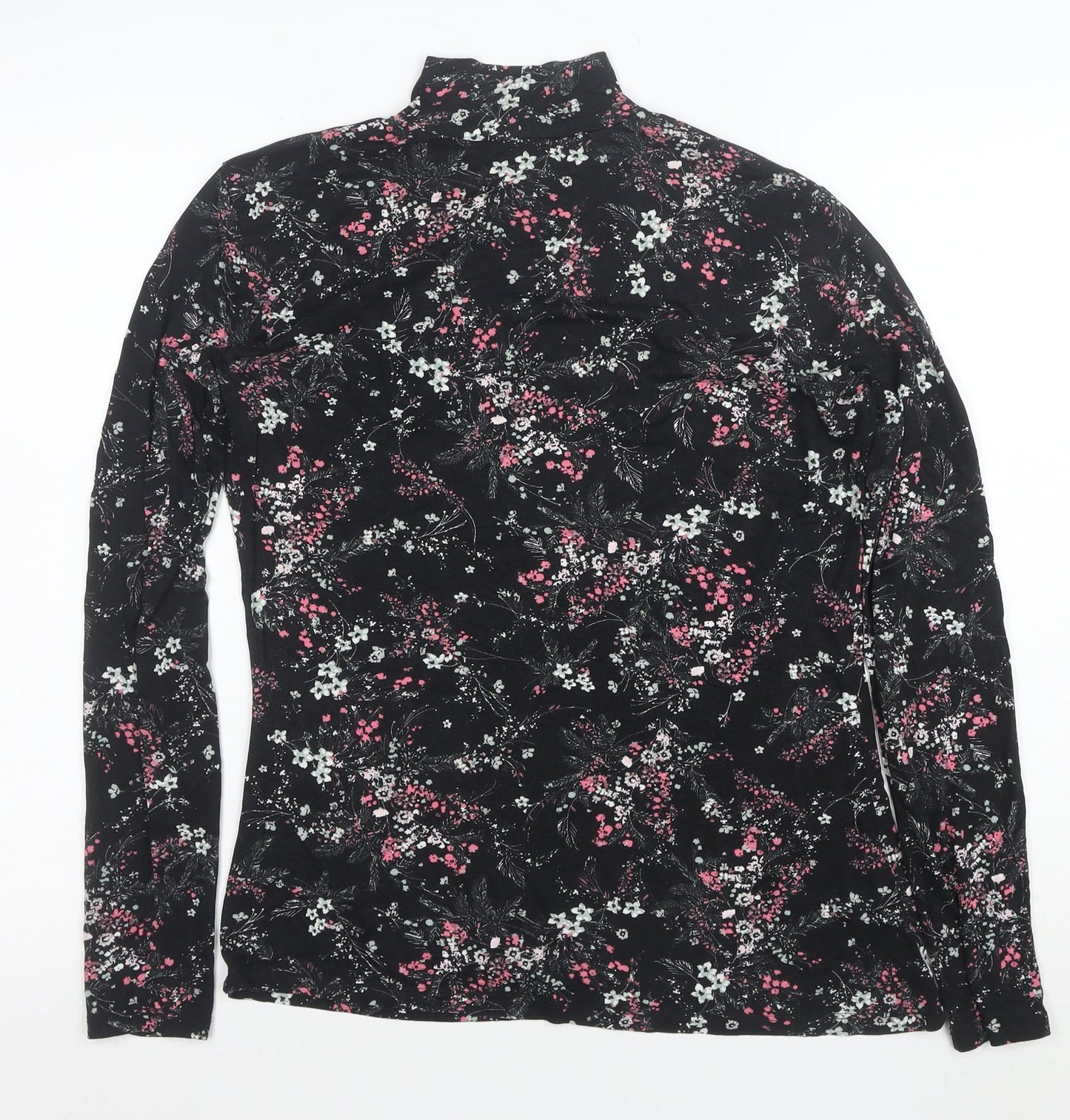 Warehouse Womens Black Floral Roll Neck Long Sleeve Jersey Top Size 14