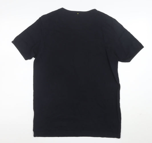 Pretty Green Men's Black Cotton Graphic Print T-Shirt M
