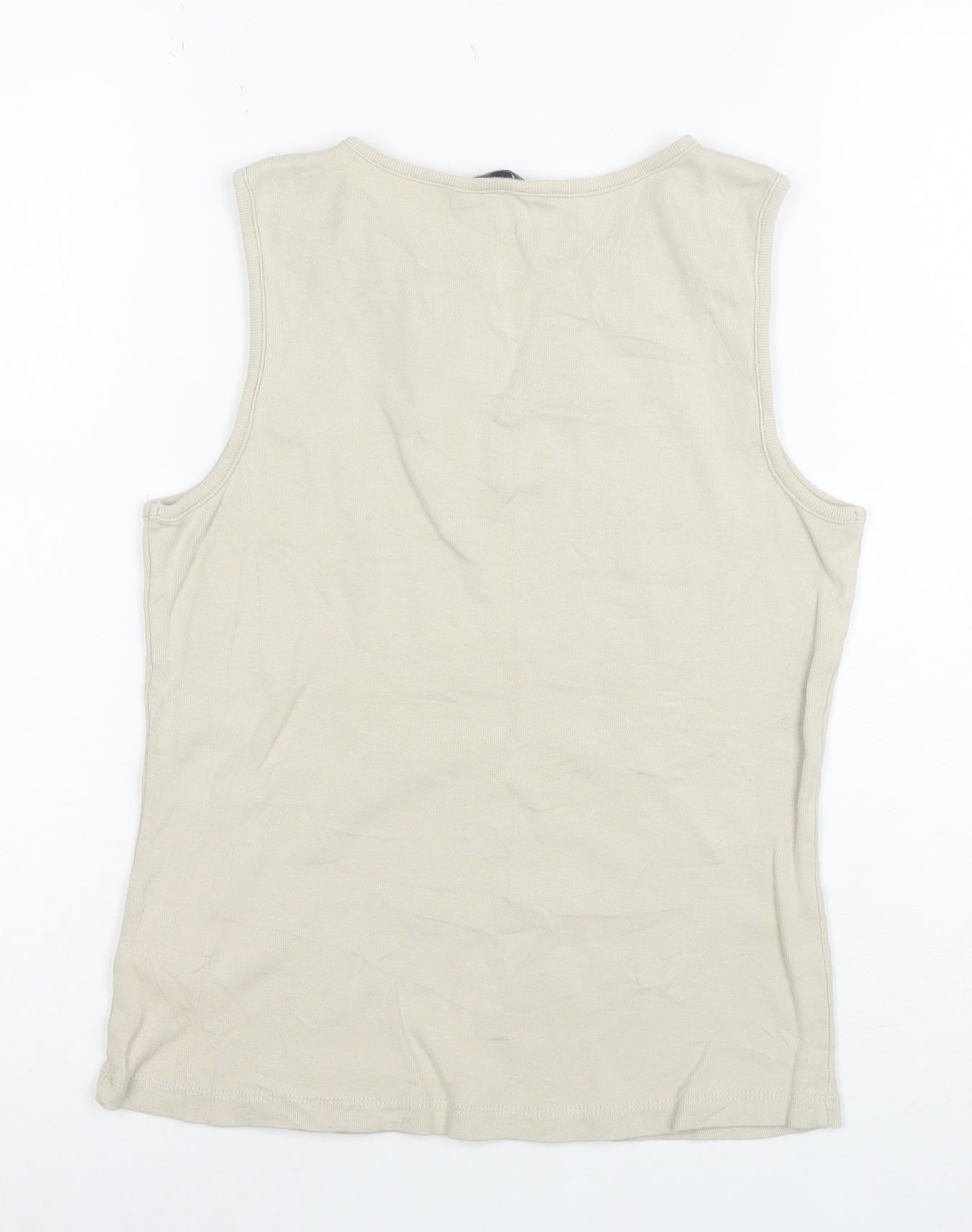 Reitmans Women Beige Sleeveless 100% Cotton Embroidered Tank Top Size S