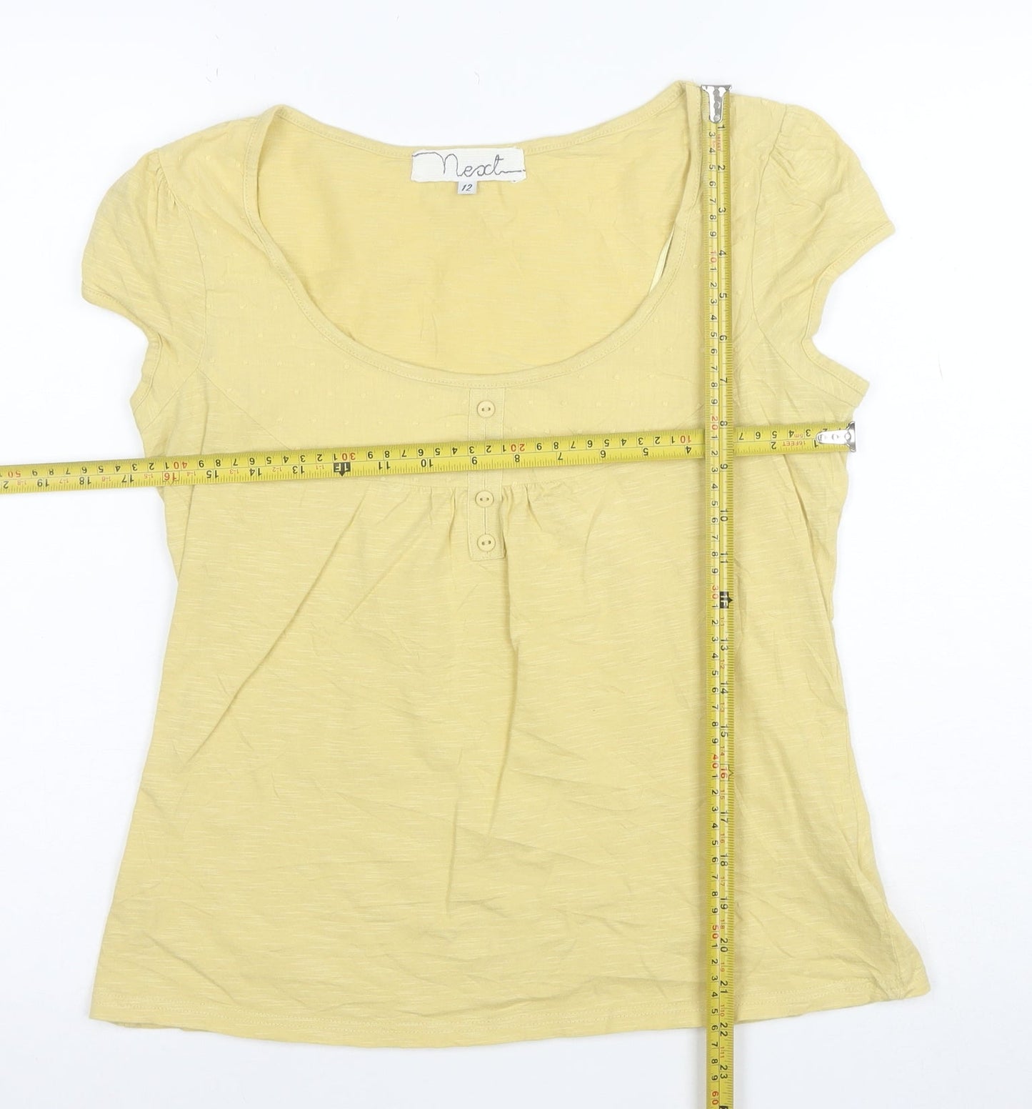 Next Women’s Yellow Cotton Scoop Neck Short Sleeve T-Shirt Size 12