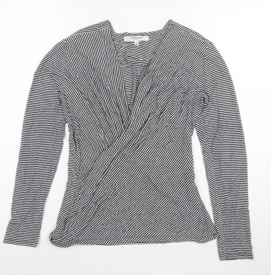 L.K. Bennett Women’s Blue Striped Wrap Blouse Size M Long Sleeve