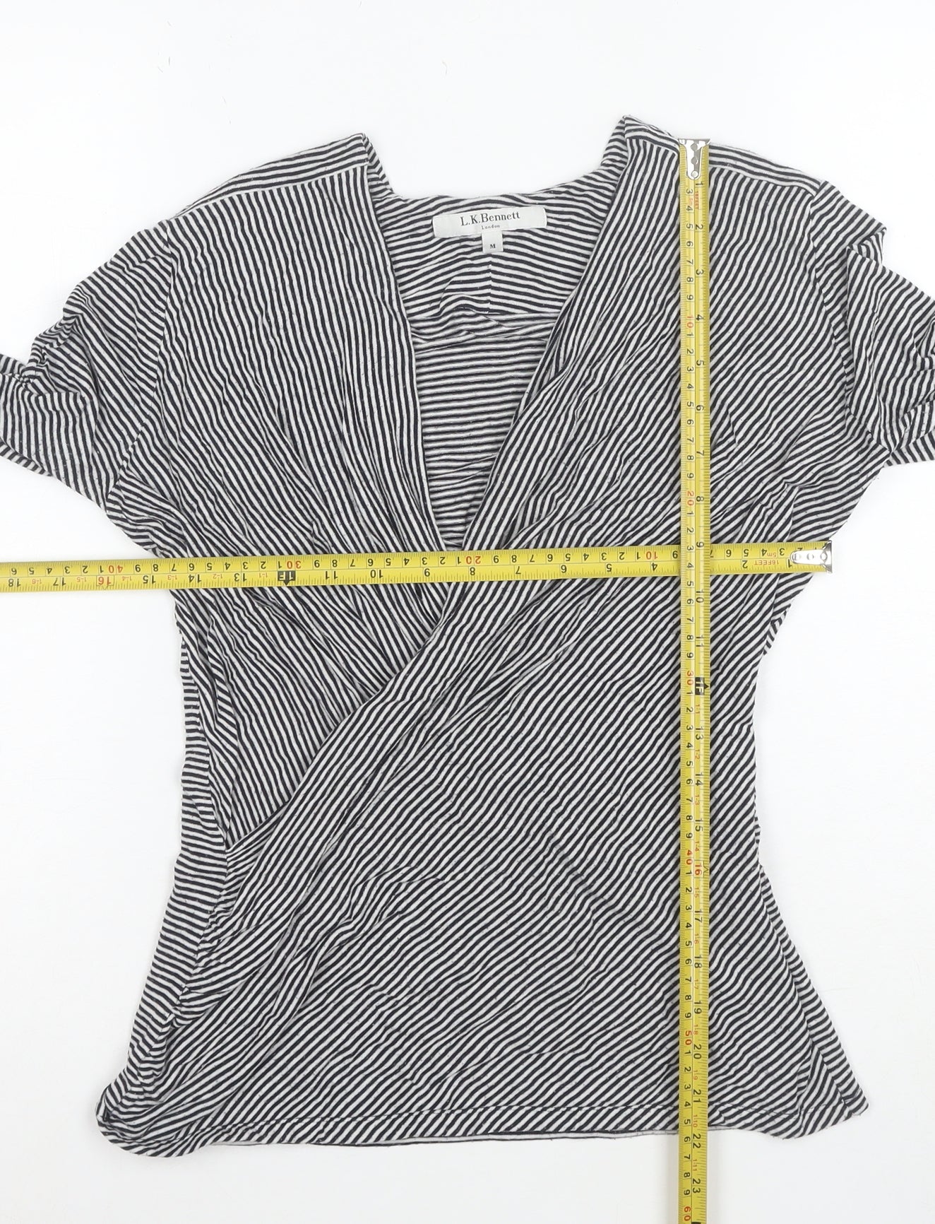 L.K. Bennett Women’s Blue Striped Wrap Blouse Size M Long Sleeve