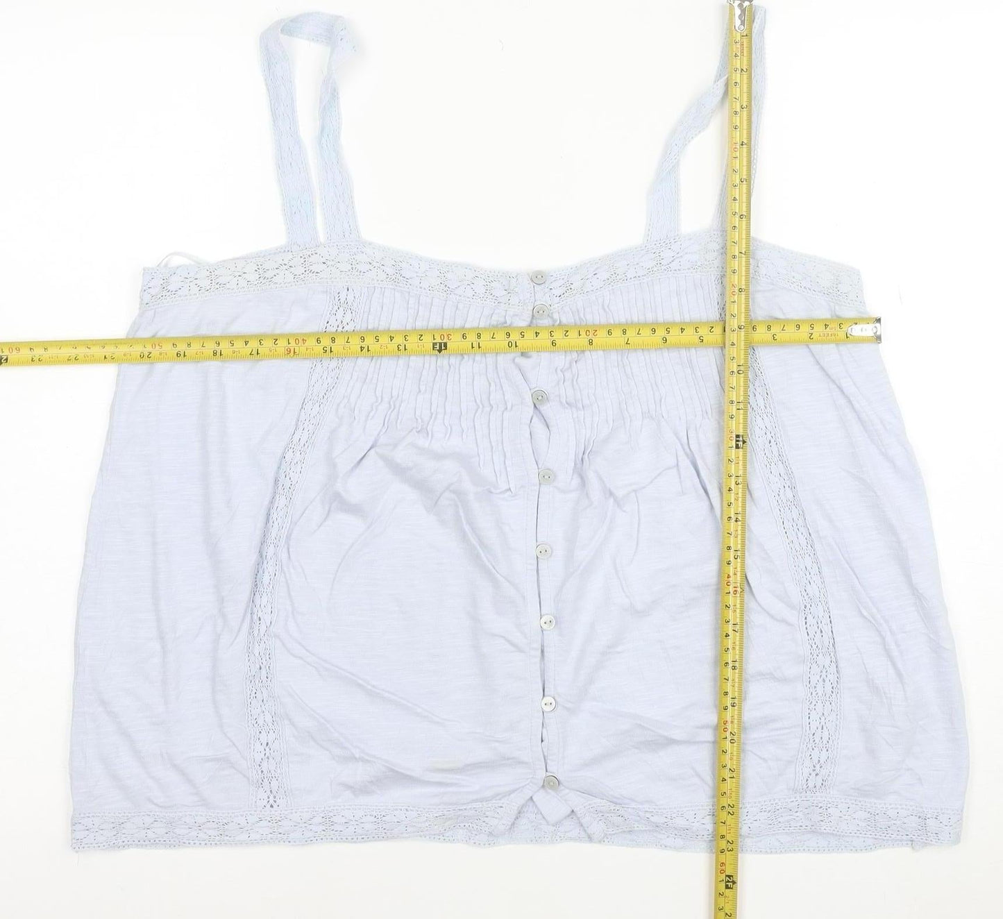 Fat Face Women’s Blue Lace Trim Button Camisole Blouse Size 16