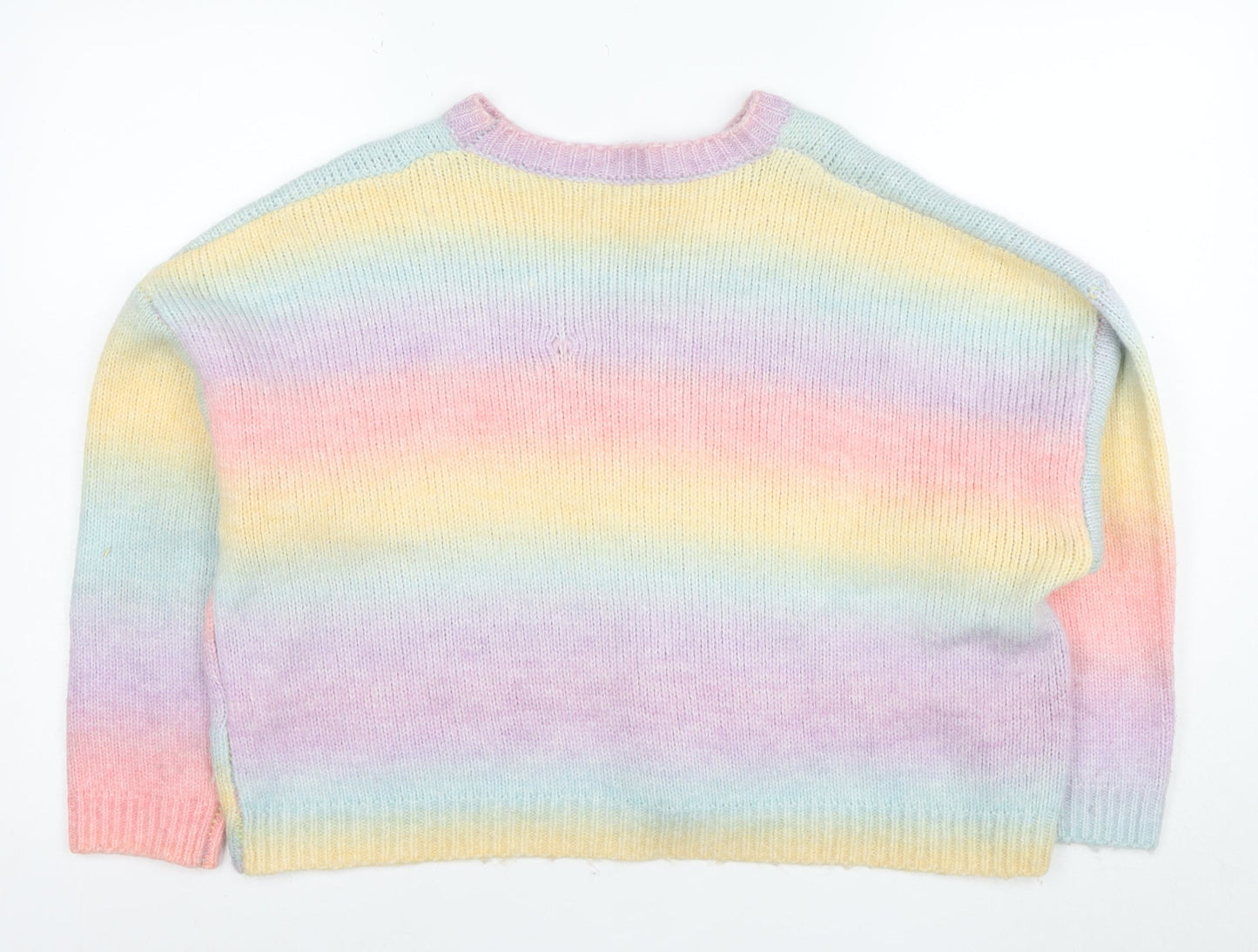 Apricot Women’s Multicoloured Rainbow Knit Jumper UK 12 Crew Neck
