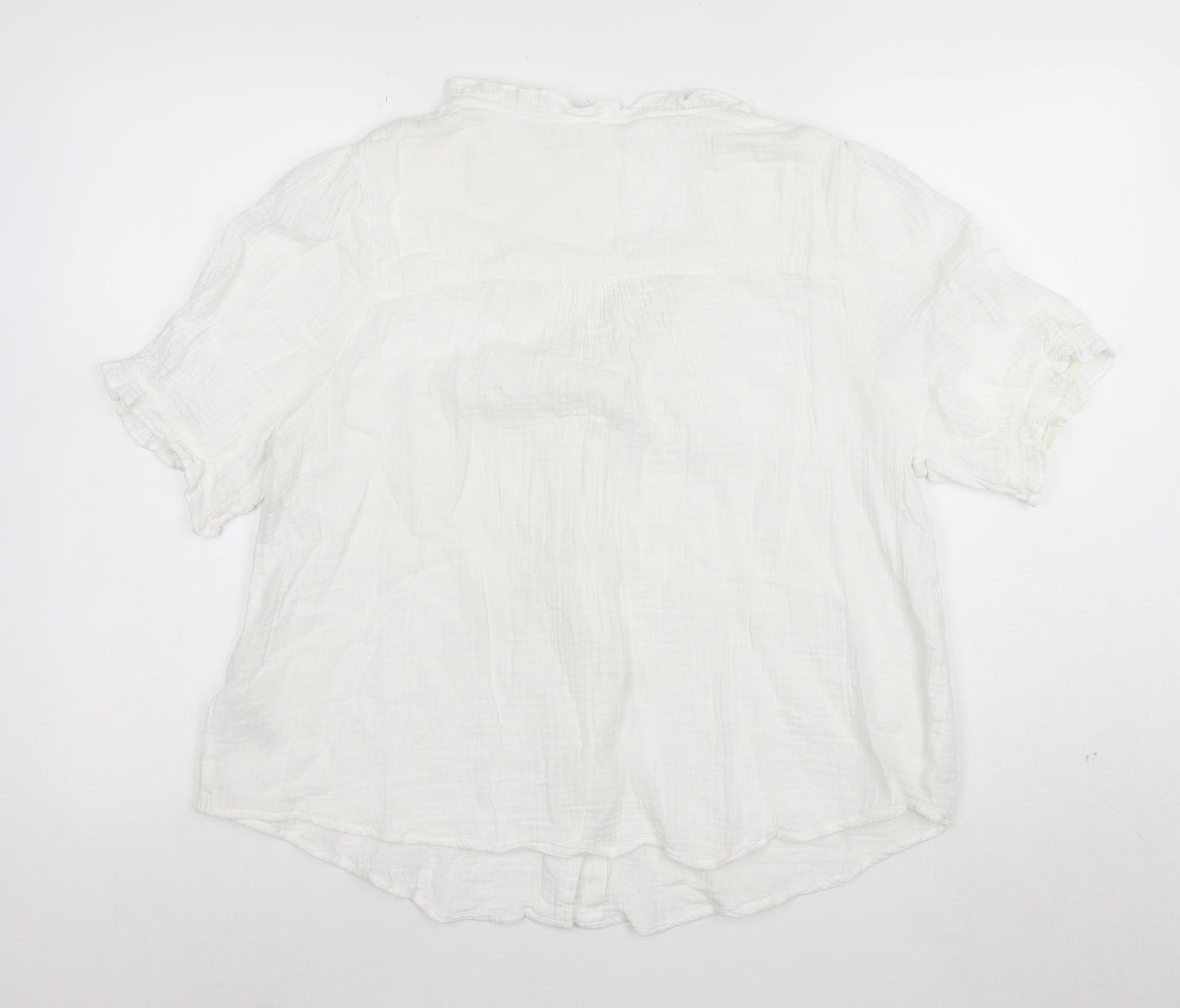 Marks and Spencer Women's Ivory Ruffle V-Neck Cotton Blouse Size 14