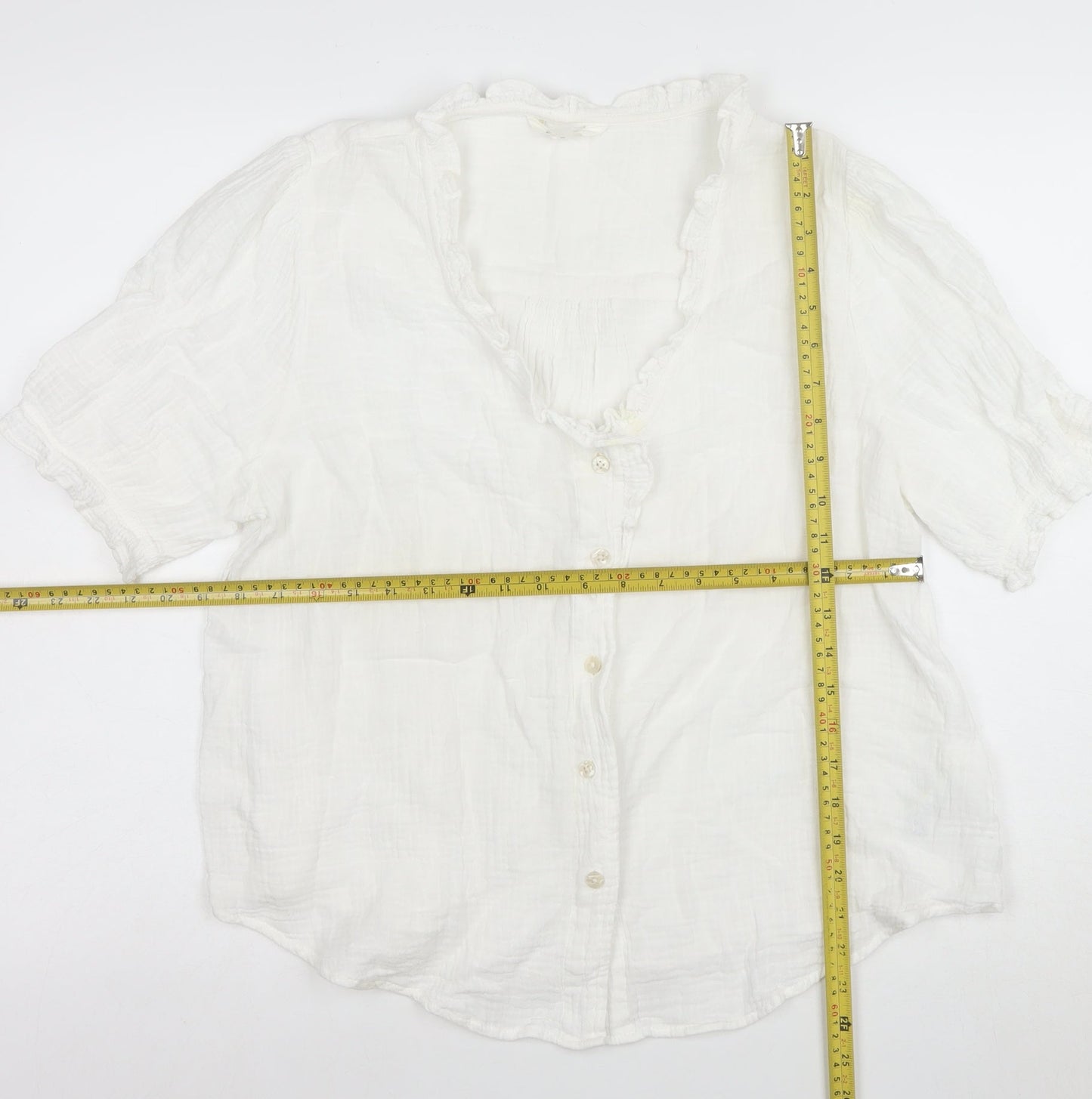 Marks and Spencer Women's Ivory Ruffle V-Neck Cotton Blouse Size 14