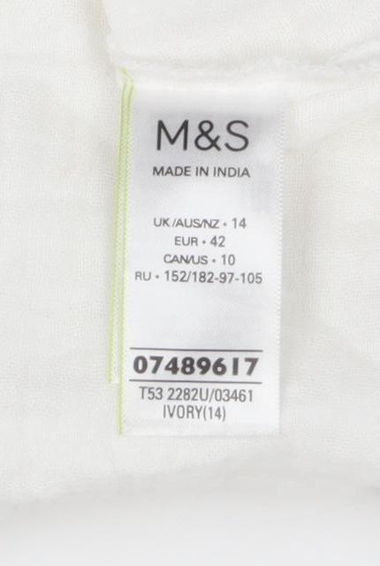 Marks and Spencer Women's Ivory Ruffle V-Neck Cotton Blouse Size 14