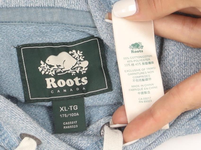 Roots Men's Blue XL Pullover Hoodie with Logo Graphic