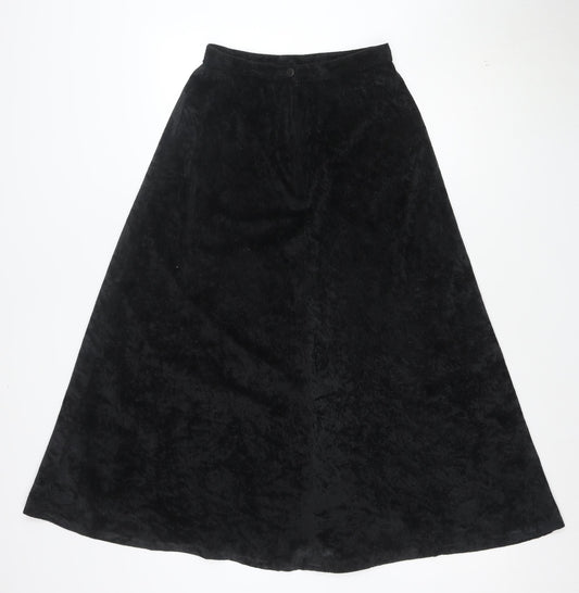 Topshop Womens Black Velvet A-Line Midi Skirt Size 12