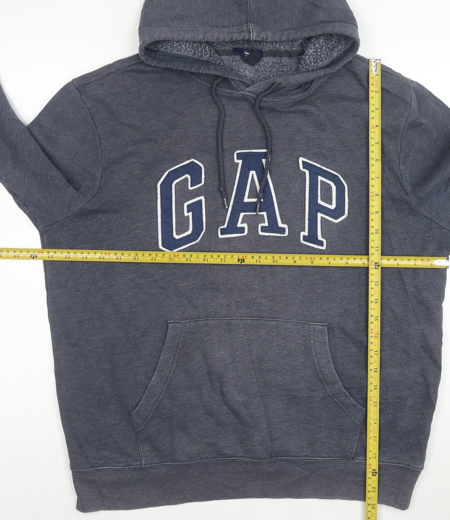 GAP Men's Grey Pullover Hoodie Size L Logo Fleece Sweatshirt
