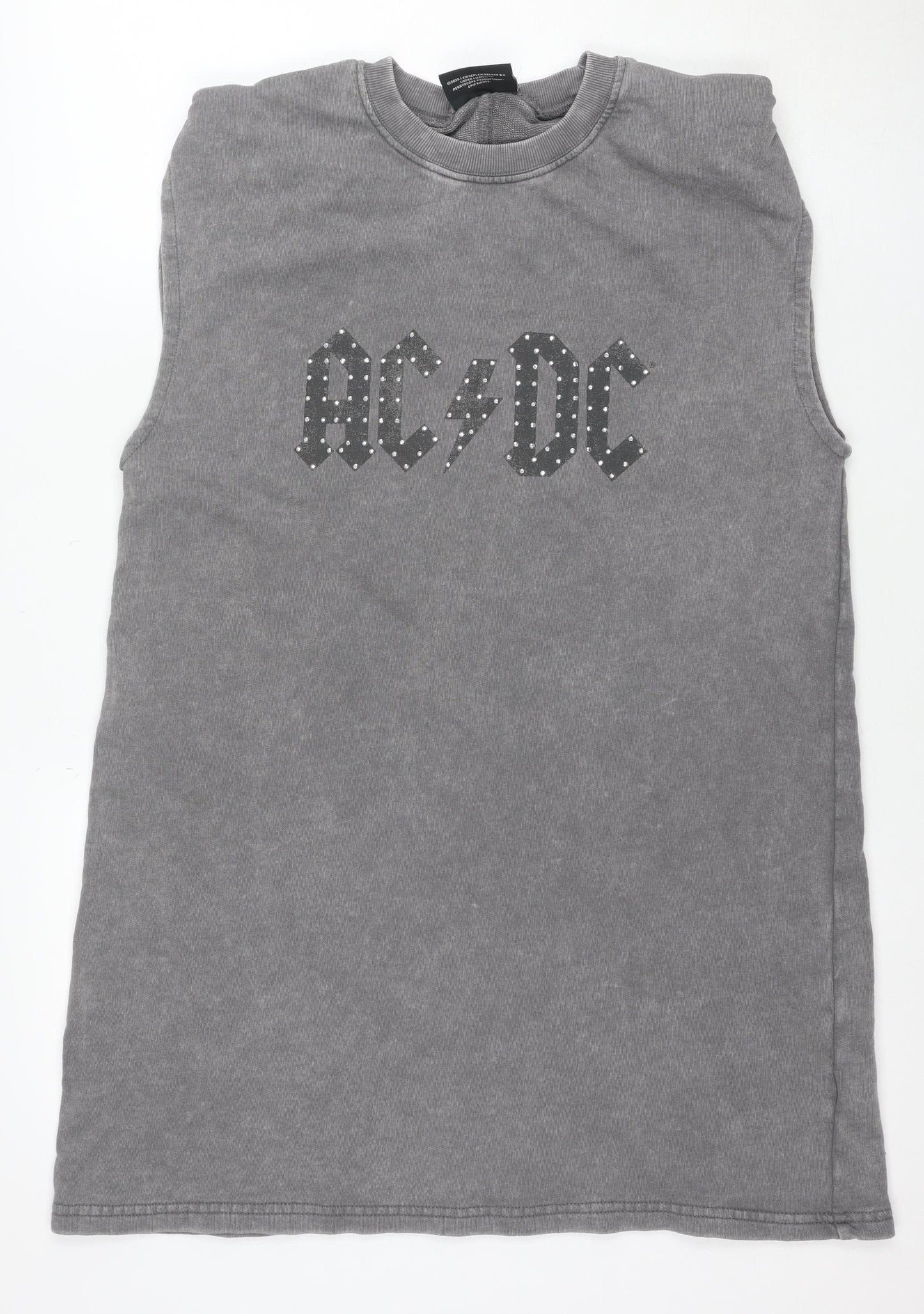 AC/DC Womens Grey Sleeveless T-Shirt Dress S Rock Studded Cotton