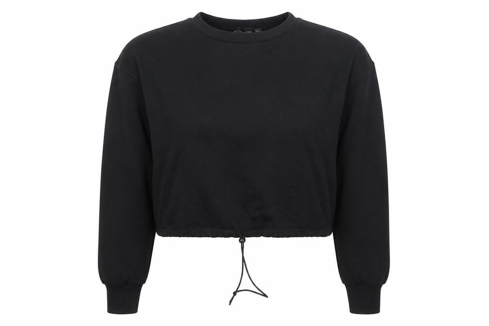 PRETTYLITTLETHING Womens Black Size 8 Cropped Drawstring Sweatshirt