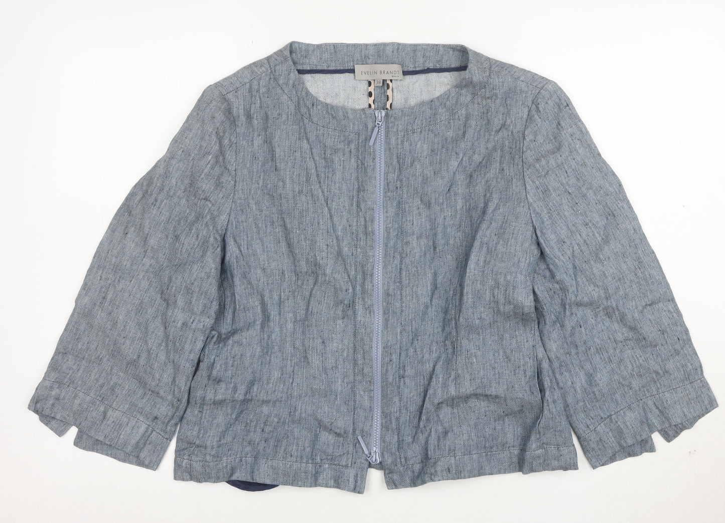 Evelin Brandt Women Blue Linen Suit Jacket Size 10 Short Sleeve