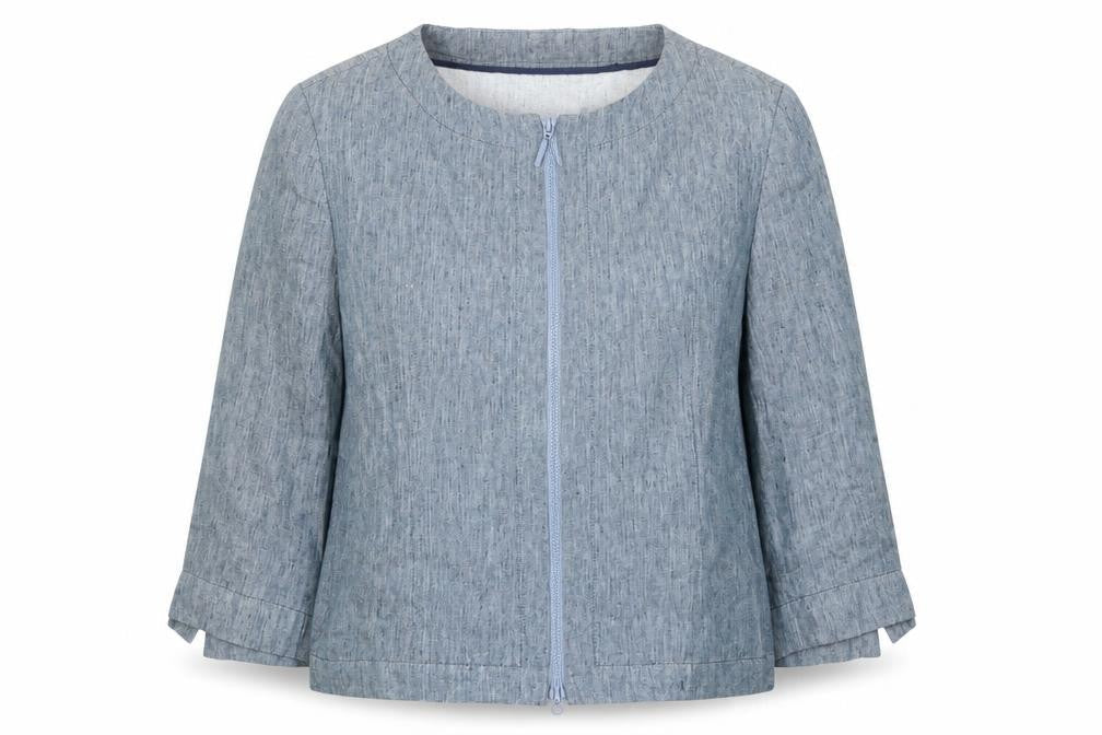 Evelin Brandt Women Blue Linen Suit Jacket Size 10 Short Sleeve