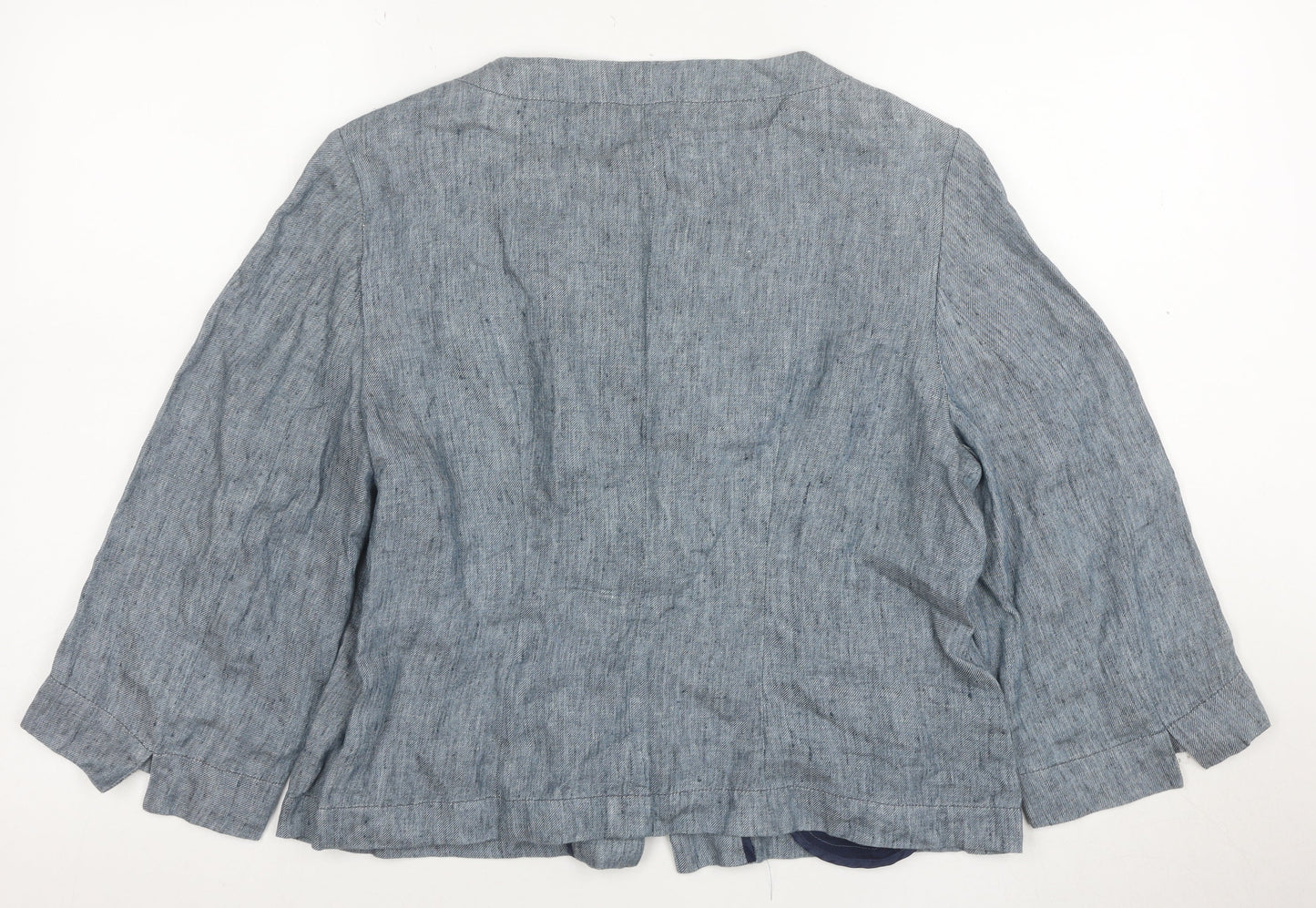 Evelin Brandt Women Blue Linen Suit Jacket Size 10 Short Sleeve