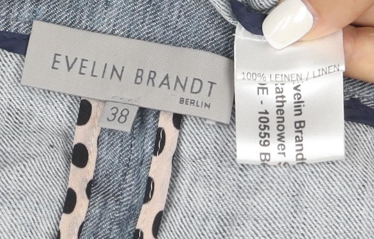 Evelin Brandt Women Blue Linen Suit Jacket Size 10 Short Sleeve