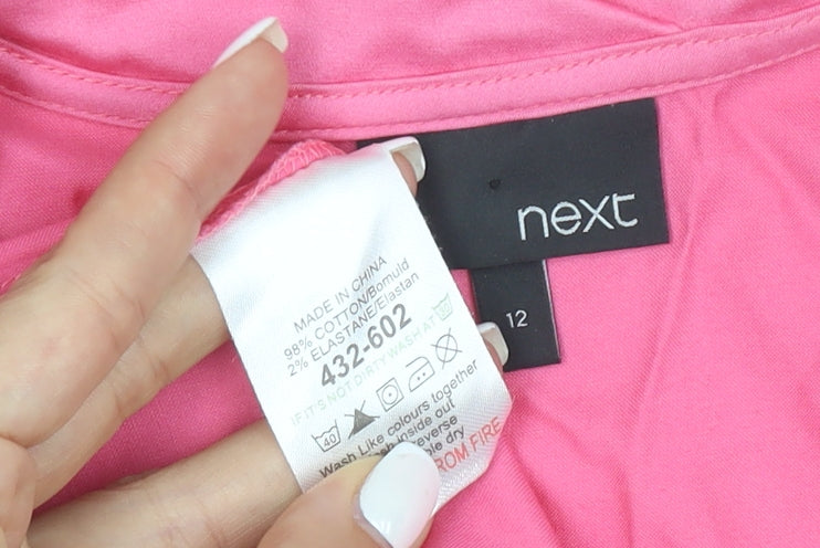Next Women’s Pink Bow Blouse Size 12 Short Sleeve Cotton