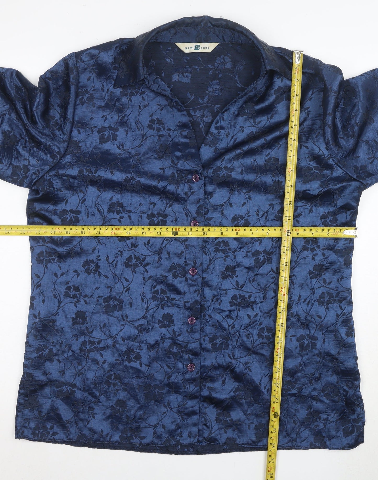 New Look Women's Blue Floral Satin Button-Up Shirt UK 16