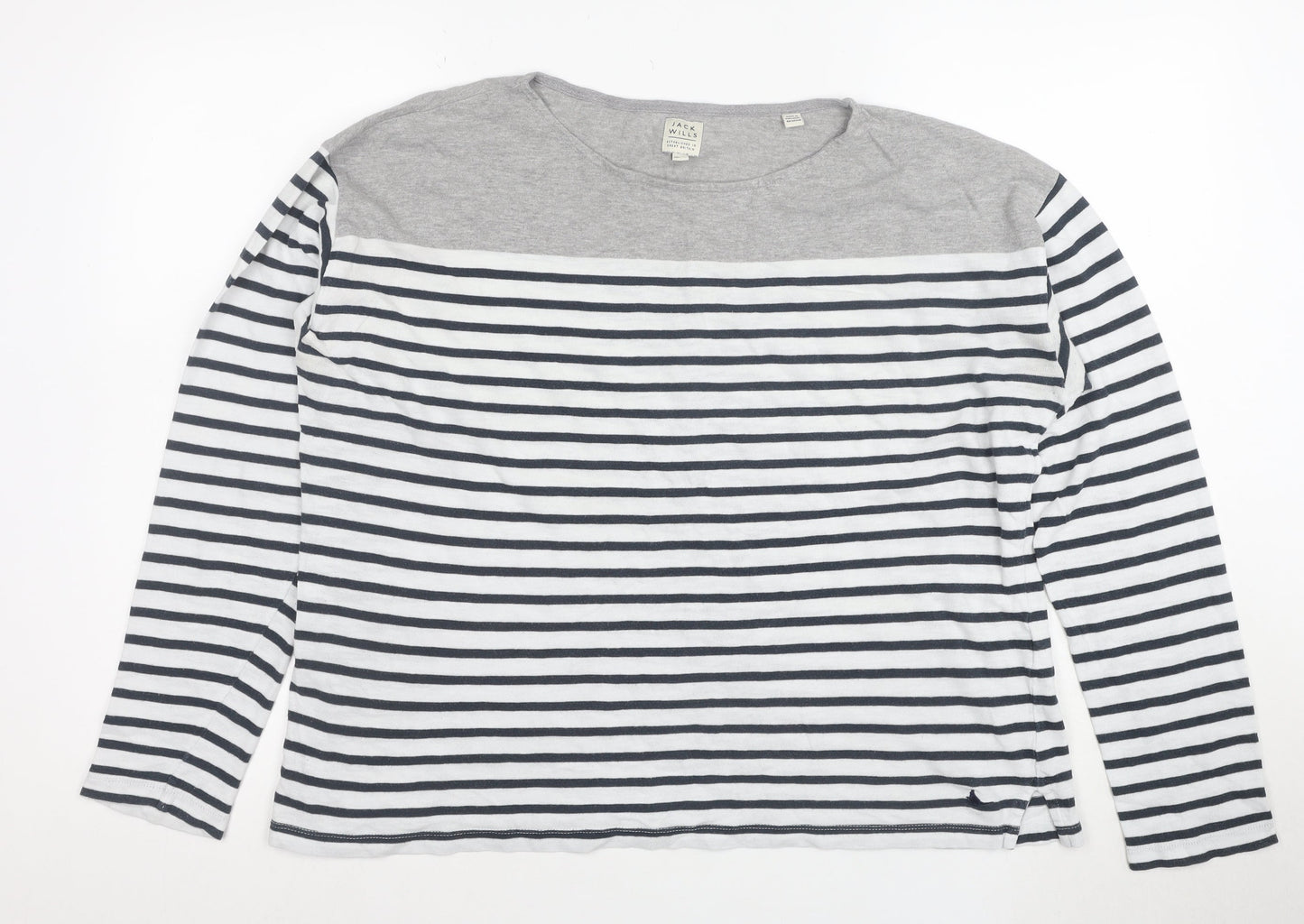 Jack Wills Womens Grey Striped Long Sleeve Cotton T-Shirt UK12